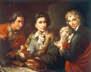 Maggiotto, Domenico Selfportrait with his two students Antonio Florian and Giuseppe Pedrini oil painting on canvas